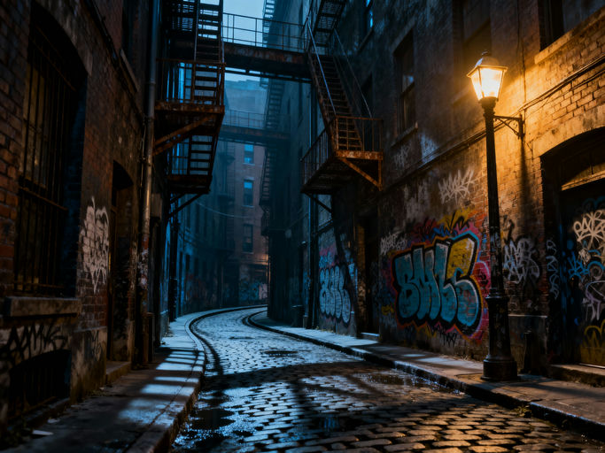 Narrow Cobblestone Alleyway Shadows