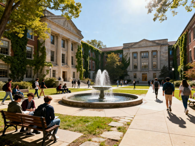 Bustling University Courtyard Sunlight
