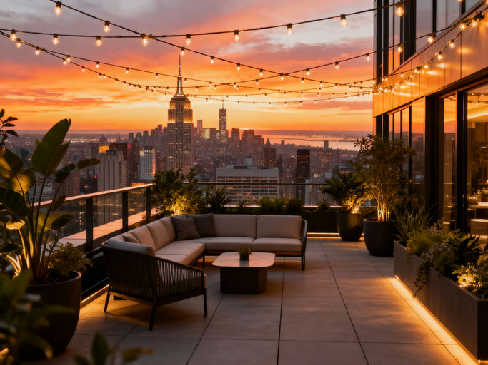 Rooftop Terrace City Sunset Glow