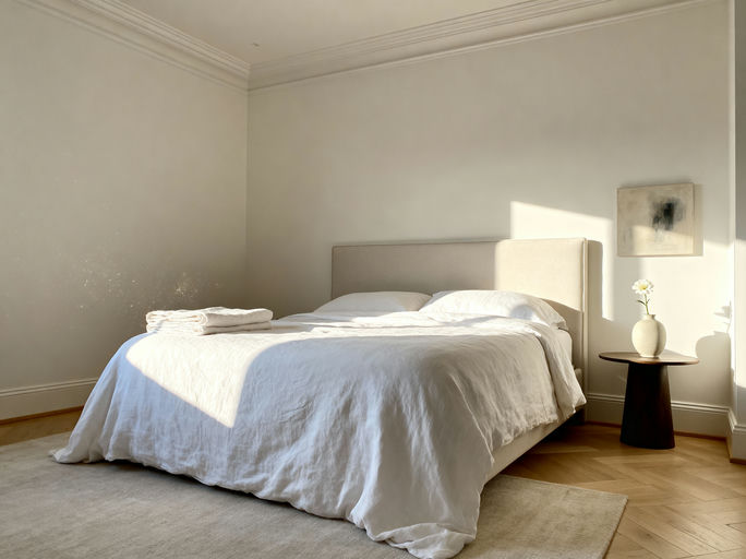 Bright Bedroom with Linen Sheets