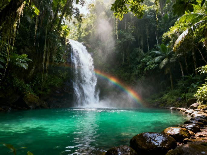 Vibrant Tropical Waterfall Plunge Pool