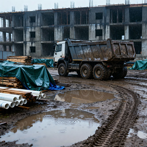 Construction Site Muddy Drizzle Day