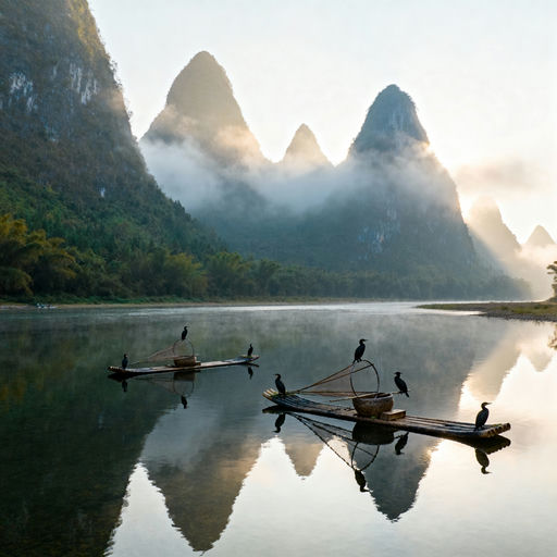 Mist-Shrouded Karst Mountain River