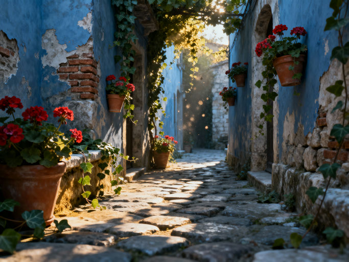 Mediterranean Alleyway Stone Walls