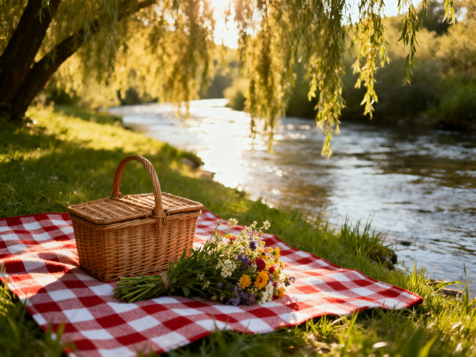 Riverside Picnic Under Willow Tree