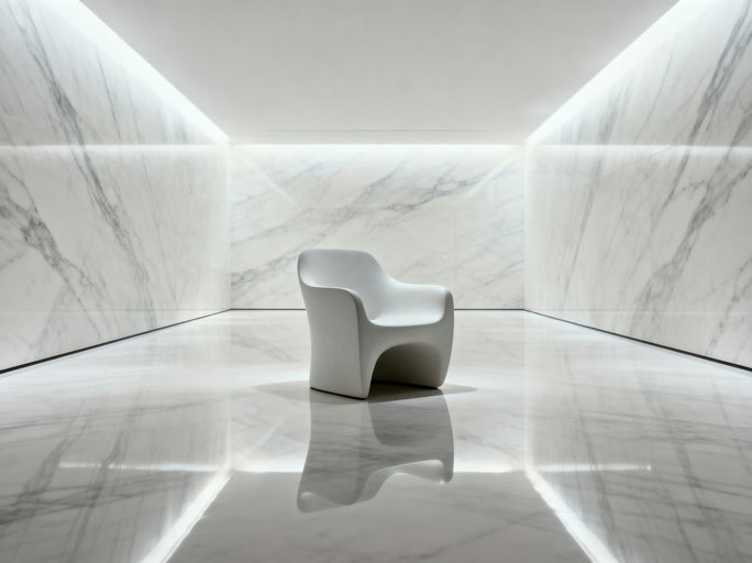Reflective White Marble Room