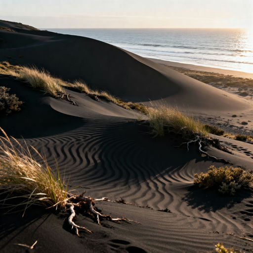 Black Sand Dunes Ocean Grasses