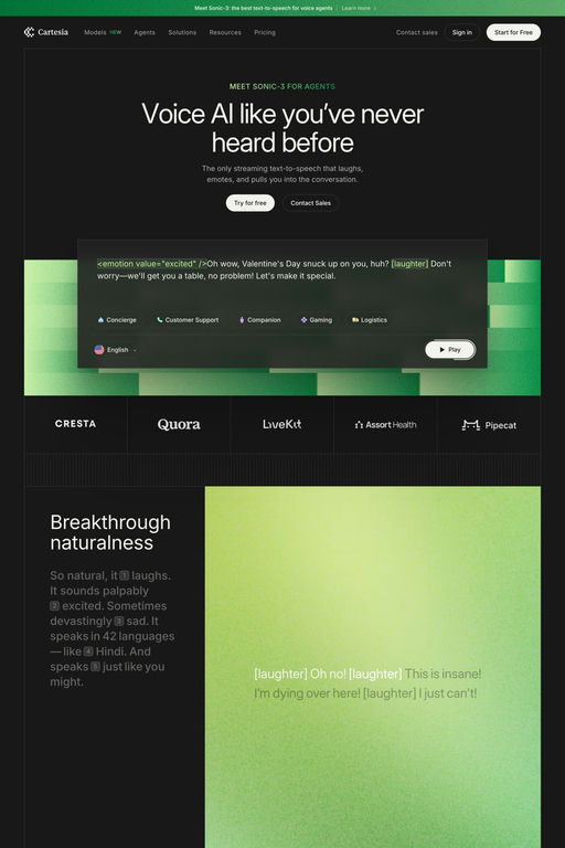 Cartesia Sonic-3 website screenshot
