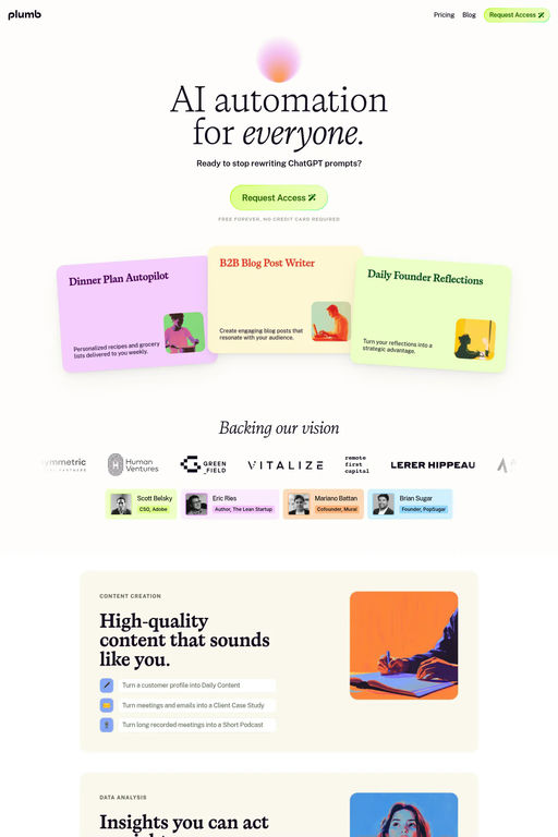 Plumb website screenshot