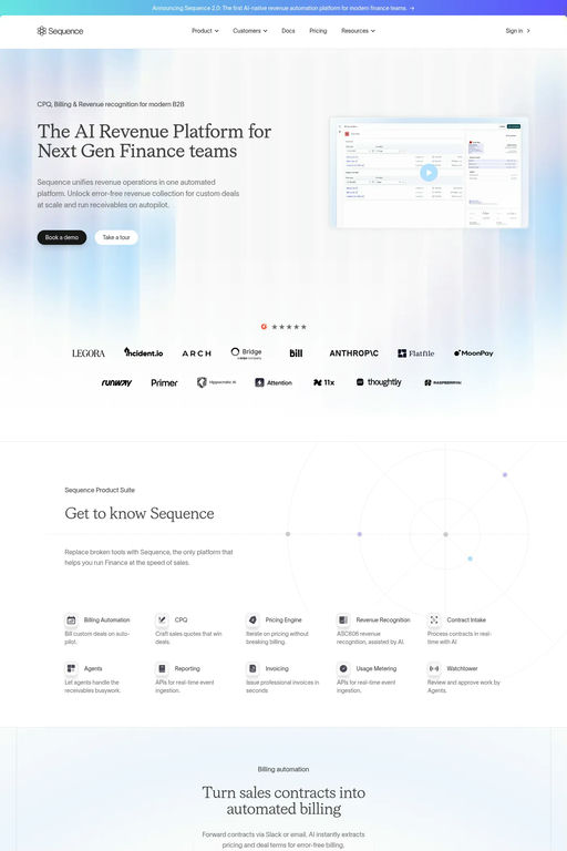 Sequence website screenshot