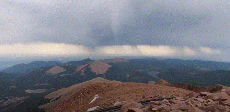 View from the summit of Pikes Peak from the Pikes Peak Cog Railway station near Colorado Springs CO