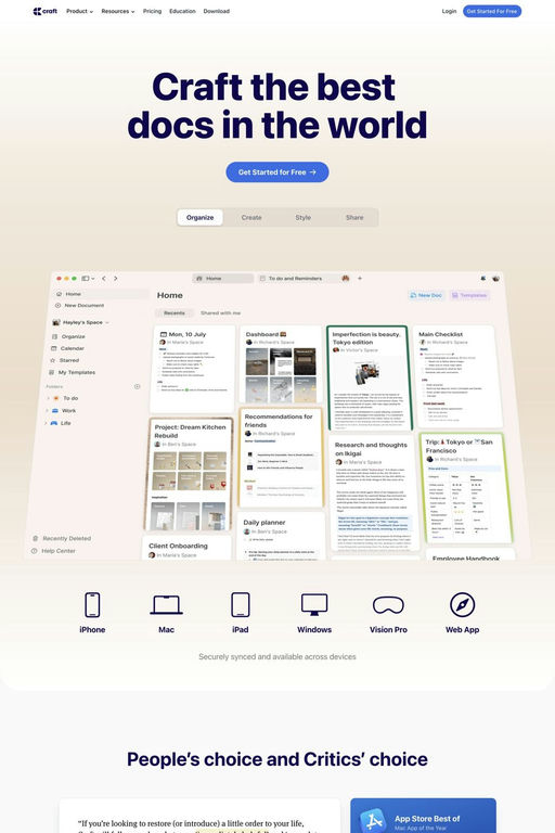 Craft website screenshot