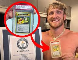 Logan Paul showing his $5M Pikachu Card and the Guinness Word Record certificate alongside it.