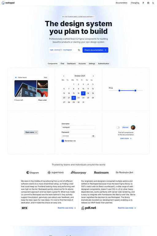 Reshaped website screenshot