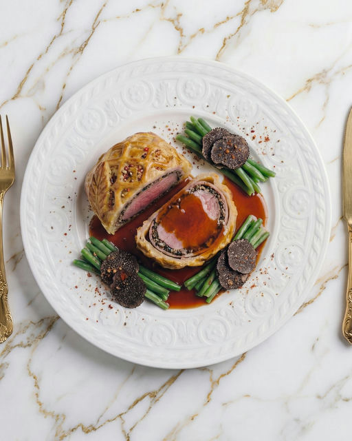 Filetto di agnello in crosta di tartufo, salsa Périgueux e tartufo nero