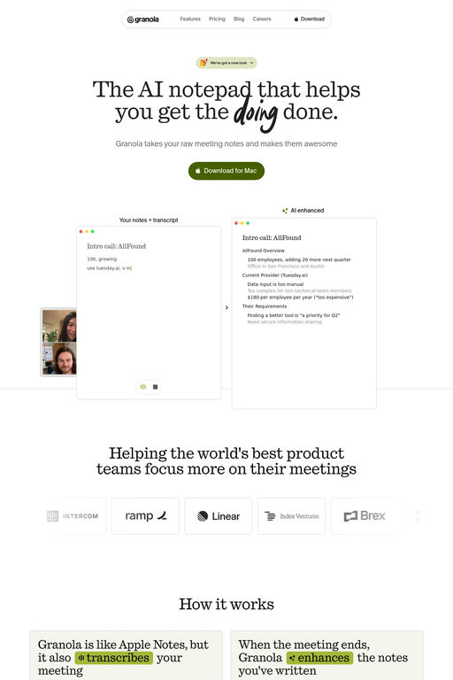 Granola website screenshot