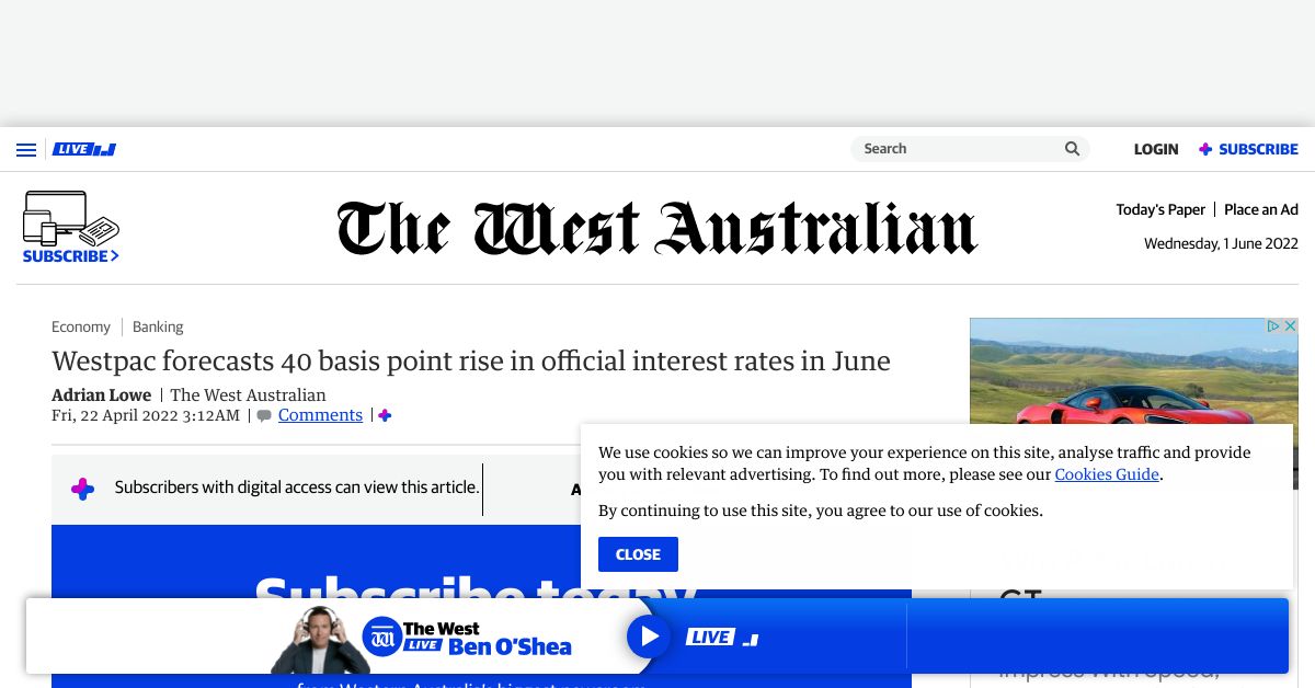 Westpac forecasts 40 basis point rise in official interest rates in June