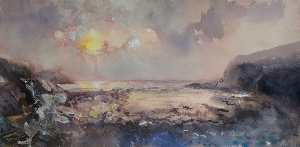 Evening Sunlight on the retreating tide and rocks, Crackington Haven, Cornwall