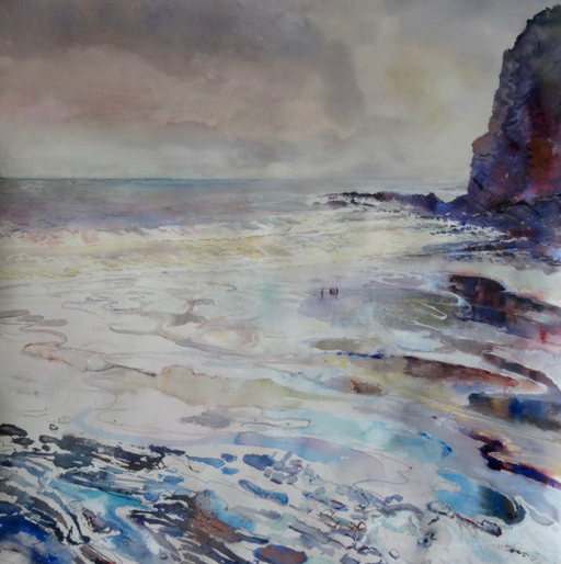 A small gathering on the wet sands, Crackington Haven, Cornwall.