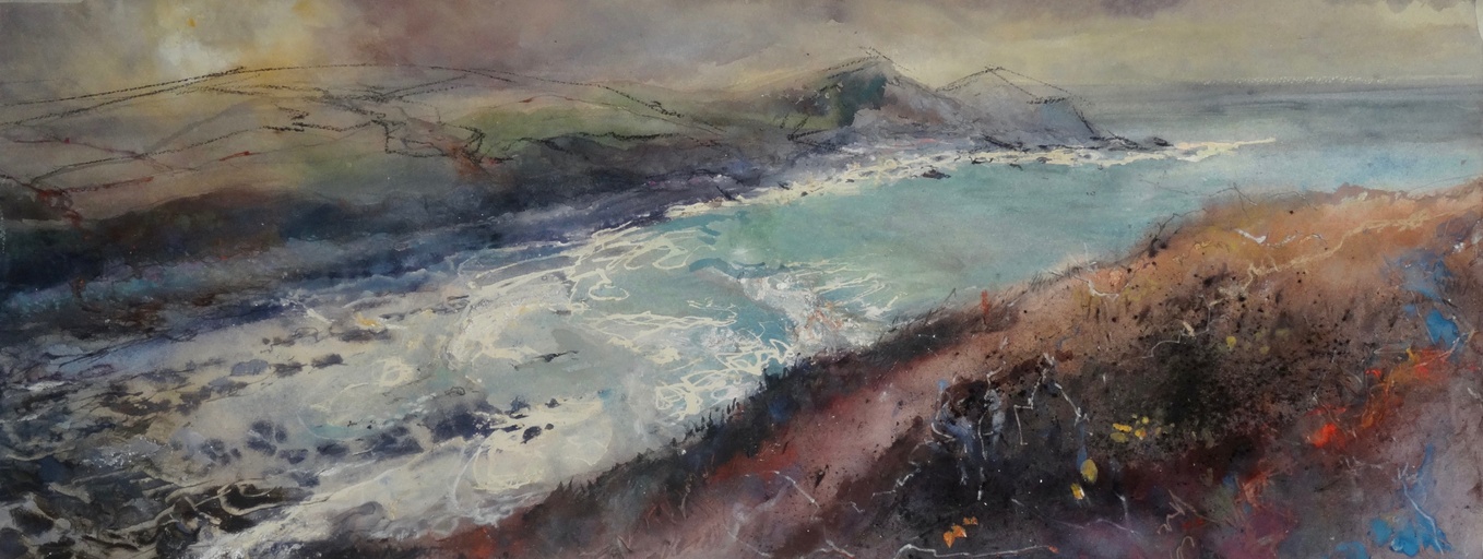 Incoming Tide flooding into the bay, a chill in the air, Crackington Haven, Cornwall.