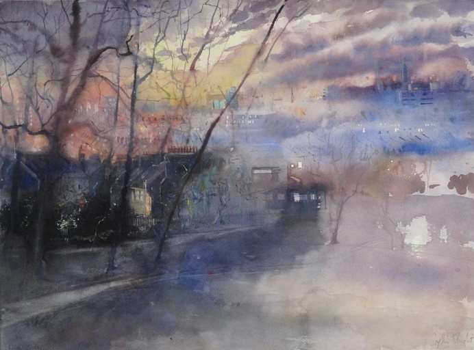 Day turned to night, lights came on in the distance, South London. 