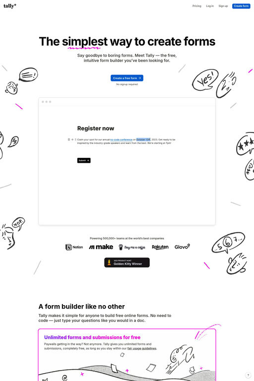 Tally website screenshot
