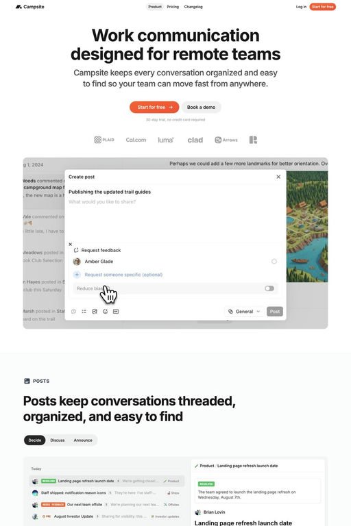 Campsite website screenshot