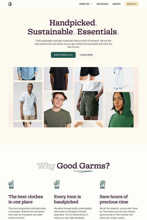 Good Garms website screenshot