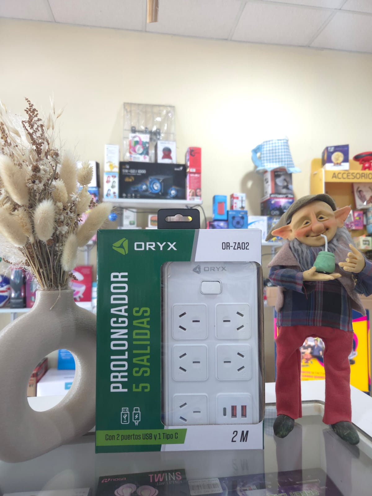 Prolongador Alargue Oryx 5 Tomas + 2 Usb 180 Cm Cable Blanco 1