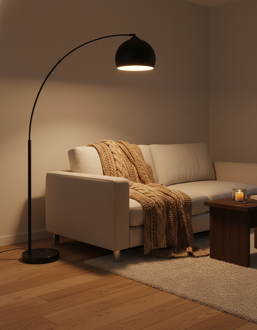 Arquer Arc Floor Lamp | Faux Black Marble & Bell Shade — photo 3