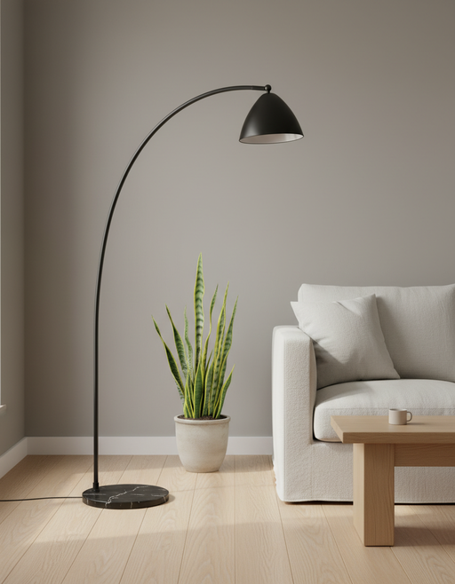 Arquer Arc Floor Lamp | Faux Black Marble & Bell Shade — photo 5