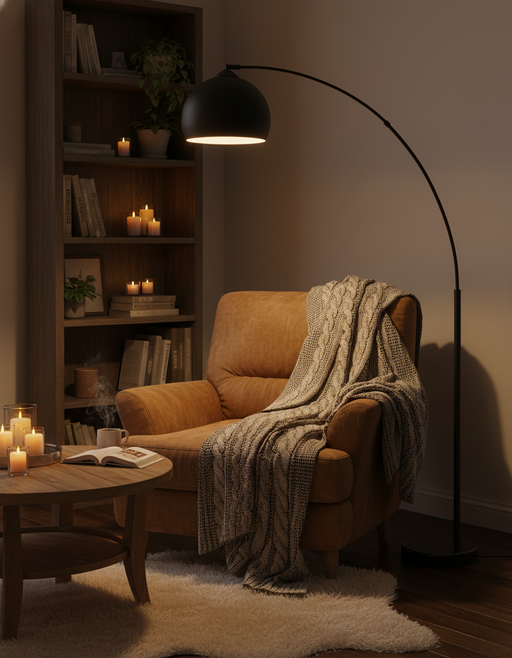Arquer Arc Floor Lamp | Faux Black Marble & Bell Shade — image 2 of 6