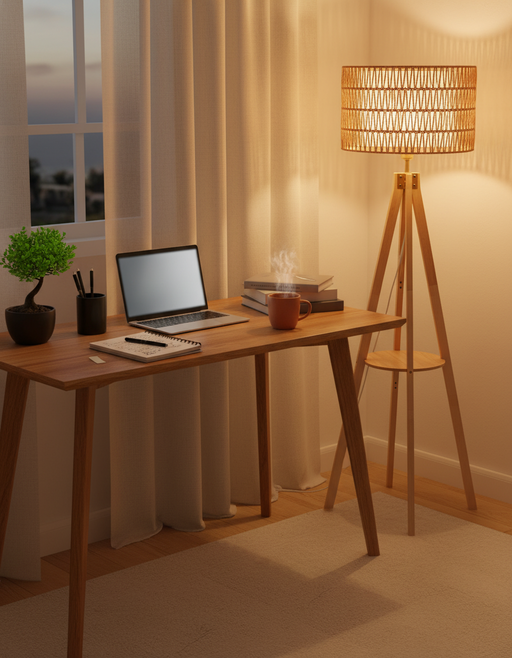 Oak Wood Tripod Floor Lamp | Japandi Minimalist Home Decor — image 1 of 2