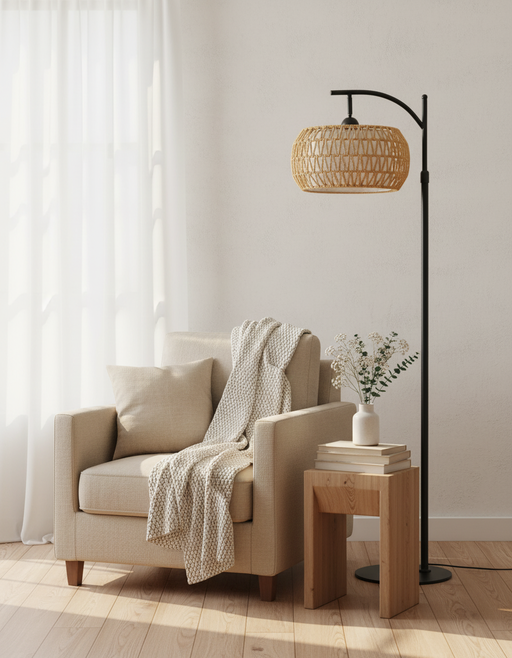 Boho Rattan Floor Lamp | Minimalist Home Decor Lighting — image 3 of 6