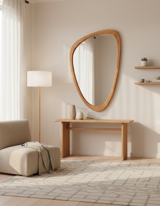 Asymmetrical Wood Mirror | Minimalist & Japandi Decor — image 5 of 6
