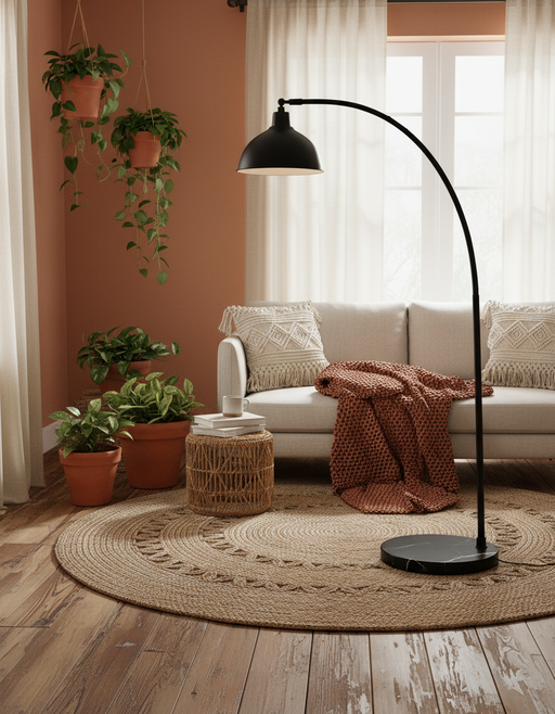 Arquer Arc Floor Lamp | Faux Black Marble & Bell Shade — image 1 of 6