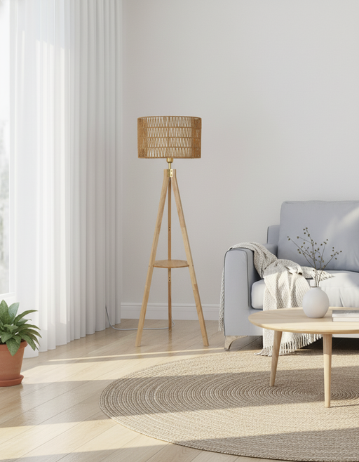 Oak Wood Tripod Floor Lamp | Japandi Minimalist Home Decor — image 2 of 2