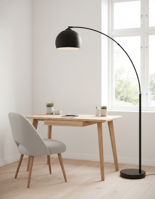 Arquer Arc Floor Lamp | Faux Black Marble & Bell Shade — image 4 of 6