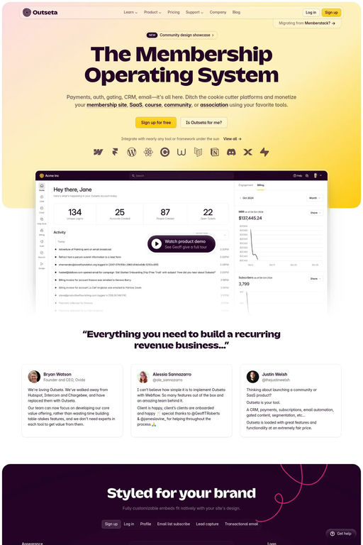Outseta website screenshot