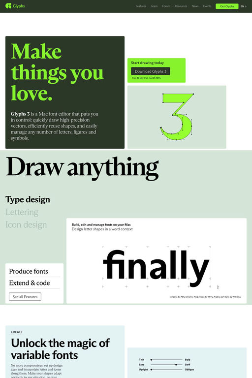 Glyphs website screenshot