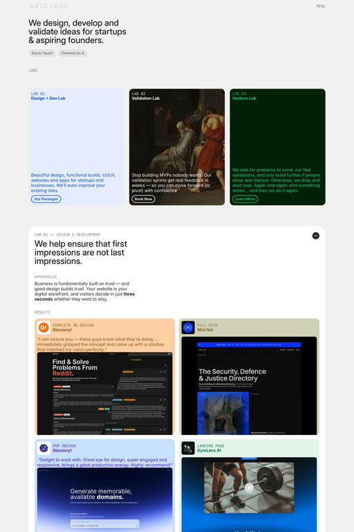 Arta Labs website screenshot