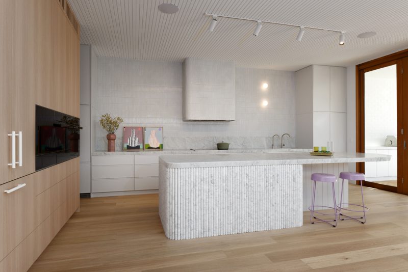 Fluted White Kitchen Cabinetry