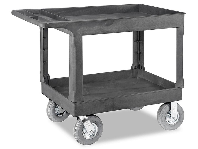 PLASTIC CART WITH PNEUMATIC TIRES AND ROLLED TOP